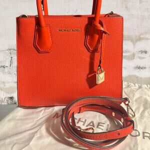 Michael Kors Mercer Medium Messenger Pebbled Leather Crossbody Bag Red